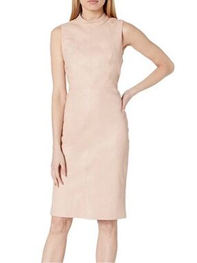 NWT BCBGMaxazria Faux Leather Mock Neck Midi Shift Dress Size 6